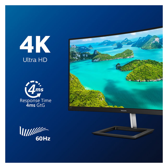 Philips 328E1CA/00 Monitor 4K Ultra HD 80 cm (31.5") Curvo 1500R con tecnología Flicker-Free, Low Blue Light, HDMI 2.0, DisplayPort, Altavoces y soporte VESA Philips 328E1CA/00 Monitor 4K Ultra HD 80 cm (31.5") Curvo 1500R con tecnología Flicker-Free, Low Blue Light, HDMI 2.0, DisplayPort, Altavoces y soporte VESA