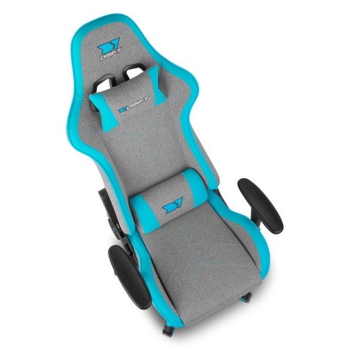 DRIFT DR90 PRO Silla Gaming Ergonómica Ajustable, Respaldo 135°, Reposabrazos 2D, Cojín Lumbar y Cervical, Pistón Gas Clase 4 (150 kg), Color Azul y Gris