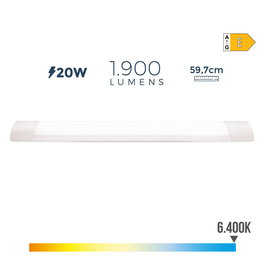 EDM Regleta LED 20W, Luz Fría 6500K, 1900 Lm, IP20, Tira de 60 cm, 25000h, Blanco, Ángulo 110°, Clase E