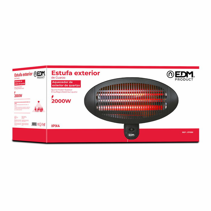 Edm Estufa de cuarzo de exterior 2000 W soporte a pared Edm Estufa de cuarzo de exterior 2000 W soporte a pared