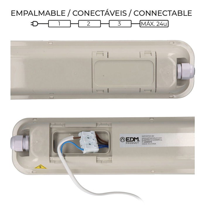 Edm Regleta Estanca LED IP65 18W 1990lm 6500K Luz Fría 59 cm