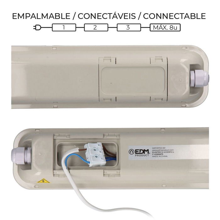 Edm Regleta Estanca LED IP65 48W 5274 lm 6500K Luz Fría 148cm Edm Regleta Estanca LED IP65 48W 5274 lm 6500K Luz Fría 148cm