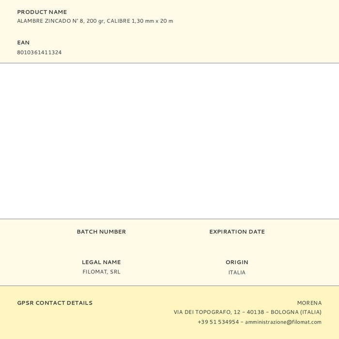 Filgraf Alambre Zincado N° 8 Calibre 1,30 mm x 20 m, 200 gr