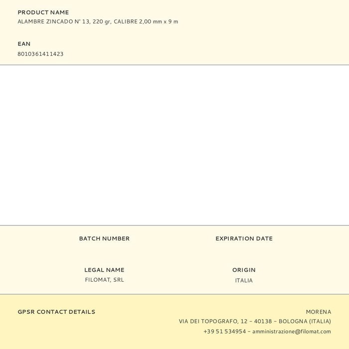 Filgraf Alambre Zincado Nº 13 Calibre 2,00 mm x 9 m Acero Plateado 220 gr