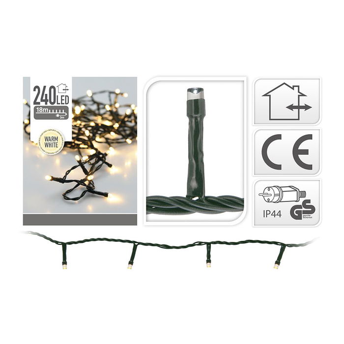Null - Guirnalda de LED Exterior, Luz Blanca Cálida Fija, 240 LEDs, IP44, 18 Metros + 3m Cable, 220-240V