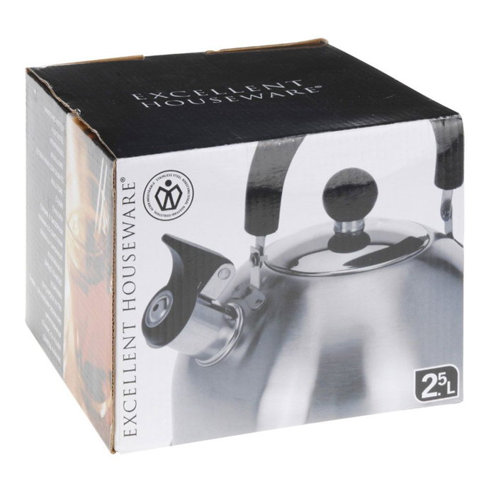 Excellent Houseware Tetera Clásica Inoxidable 2.5 L Ø19 x 12 cm Apta Gas y Vitrocerámica