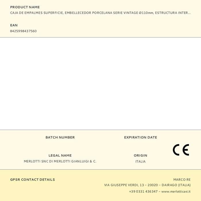 Edm Caja de empalmes superficie porcelana serie vintage Ø110mm, estructura interior Ø80x40mm blanca Edm Caja de empalmes superficie porcelana serie vintage Ø110mm, estructura interior Ø80x40mm blanca