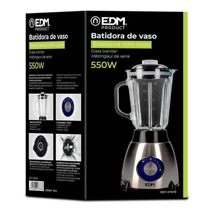 Edm Batidora de vaso de cristal 1,5 l 550 W Edm Batidora de vaso de cristal 1,5 l 550 W