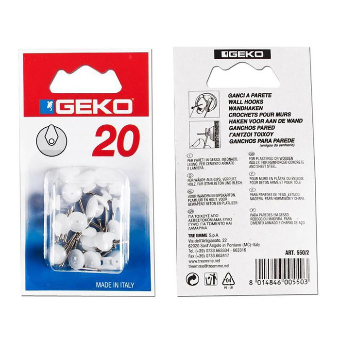 Geko Cuelga Facil 1 Punta (Blister 20 Unidades) de Plástico Transparente Geko Cuelga Facil 1 Punta (Blister 20 Unidades) de Plástico Transparente