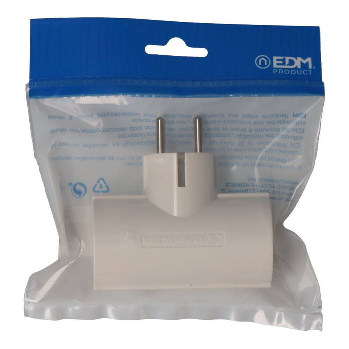 Edm Clavija Doble Baquelita Tipo F T/TL 16A 250V Blanca Edm Clavija Doble Baquelita Tipo F T/TL 16A 250V Blanca
