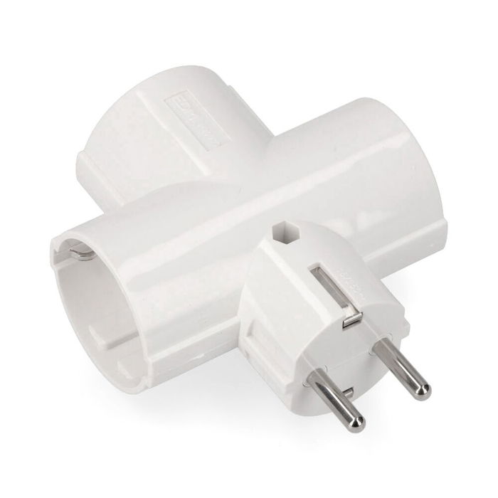 Edm Adaptador Triple 2P+T Tipo F, Baquelita, 16A 250V, Blanco, Retractilado Edm Adaptador Triple 2P+T Tipo F, Baquelita, 16A 250V, Blanco, Retractilado