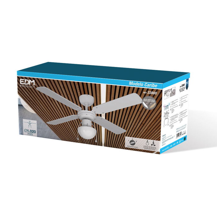 Edm Ventilador de techo Caribe Blanco con Aspas de 102 cm