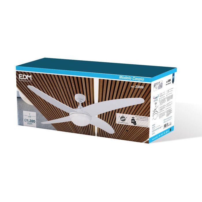 Edm Ventilador de techo Caspio Blanco 132 cm con mando a distancia