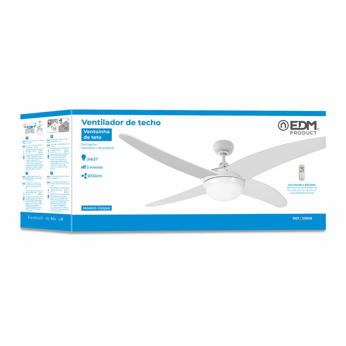 Edm Ventilador de techo Caspio Blanco 132 cm con mando a distancia