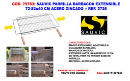 Sauvic Parrilla Extensible de Acero Zincado con Mangos de Madera