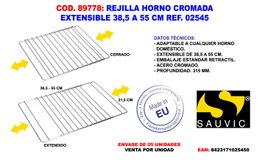 Sauvic Rejilla para horno cromada extensible 38,5 a 55 x 31,5 cm