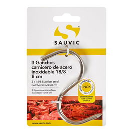 Sauvic Ganchos Carnicero Inoxidable 18/8 8 cm Grosor 4mm Blíster 3 Unidades