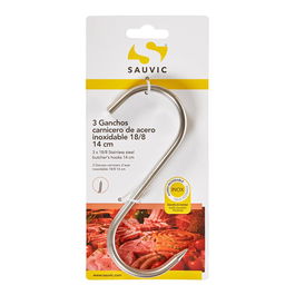 Sauvic Ganchos Carnicero Inoxidable 18/8 14 cm - Blíster 3 Unidades