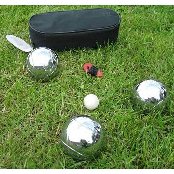 Dimatel Set de 3 bolas de petanca metálicas con funda de transporte