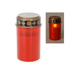 Vela para cementerio con luz LED blanca cálida, roja, 6.5x12 cm, 2xLR14 no incluidas