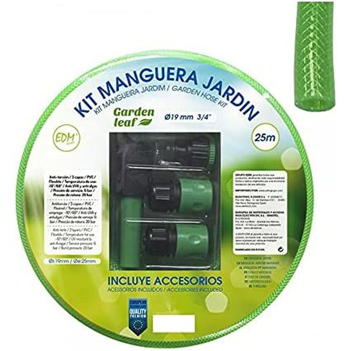 Edm Kit manguera de jardín estándar 25 m, ¾ pulg, verde fluorescente