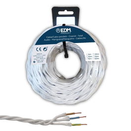Edm Cable Paralelo Textil Trenzado H05V-K 3G1.00 mm² Blanco 25m