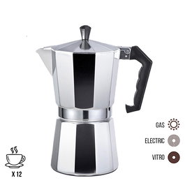 Gourmet Kitchen Cafetera de Aluminio 12 Tazas, Compatible con Gas, Vitrocerámica y Placa Eléctrica