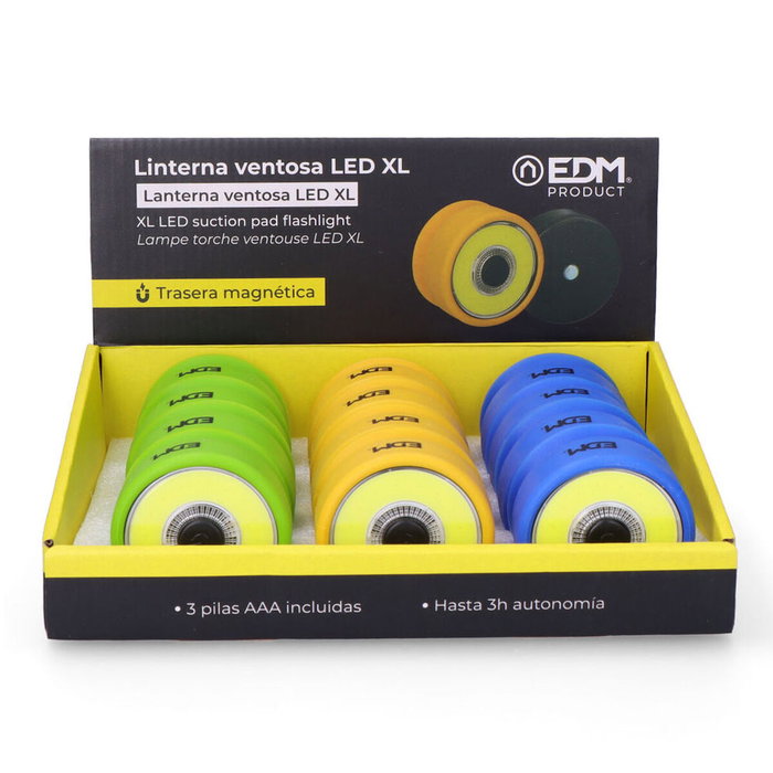 Edm Linterna LED XL Grip Work con ventosa e imán, colores surtidos