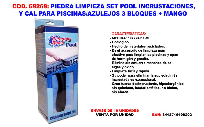 Clean Mat Set de 3 bloques de limpieza con mango para piscina, Azul