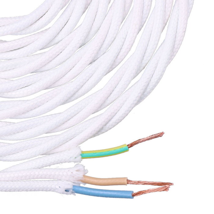 Edm Carrete cable paralelo textil trenzado H05V-K 3 x 1,00 mm² Blanco 5 m