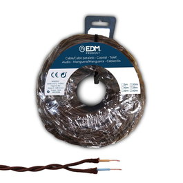 Edm Carrete Cable Paralelo Textil Trenzado H05V-K 2 x 1,00 mm² Marrón, 5 m