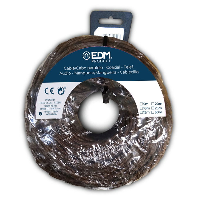 Edm Carrete de cable paralelo textil trenzado H05VV-F 3 G 1,50 mm² marrón, 5 m