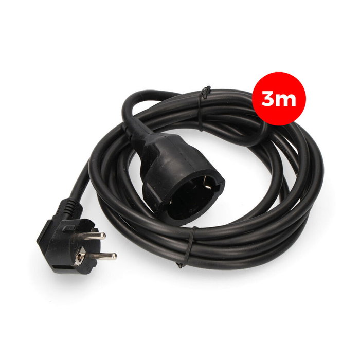 Edm Prolongador con 1 toma 2P+T Schuko, 16A, 3 m, Negro