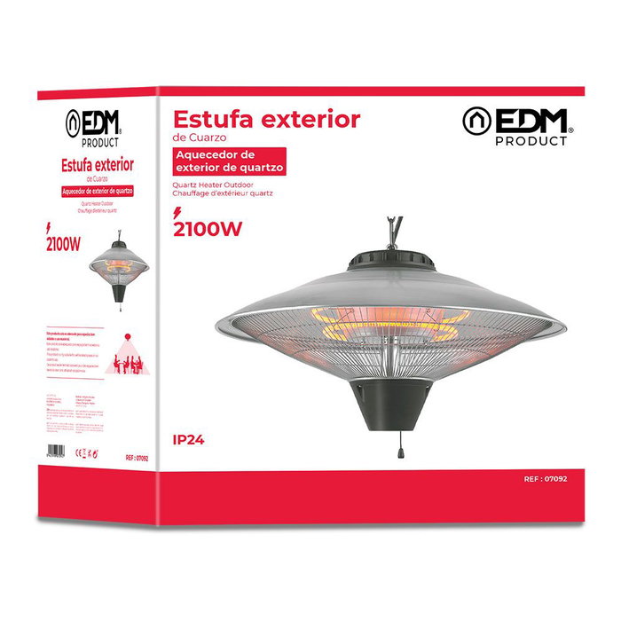 Edm Estufa de cuarzo de exterior 2100W para techo con 3 niveles de potencia