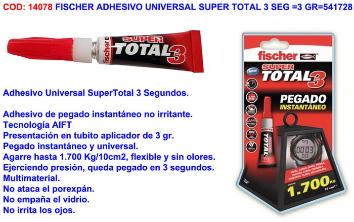 Fischer Super total 3 pegado instantáneo, blister 3 g