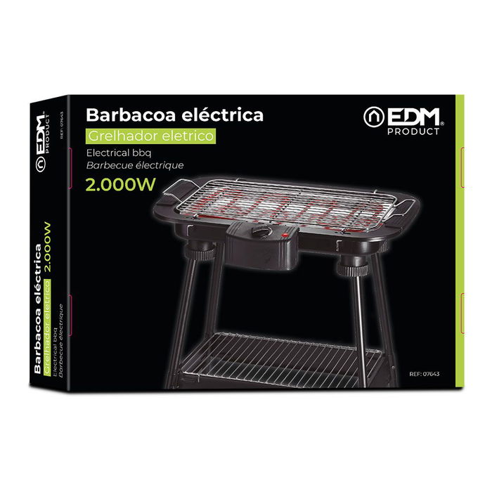Edm Barbacoa Eléctrica de Pie 2000W 48x35x70cm con Parrilla Antirotura y Cocina sin Humo