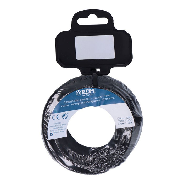 Edm Carrete cable cordón tubular H03VV-F 2 x 0,75 mm² negro, 5 m Edm Carrete cable cordón tubular H03VV-F 2 x 0,75 mm² negro, 5 m