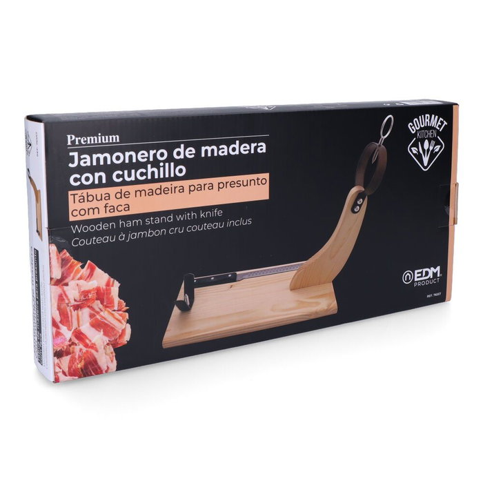 Gourmet Kitchen Jamonero Premium Madera de Pino 41 x 44 cm con Cuchillo Incluido