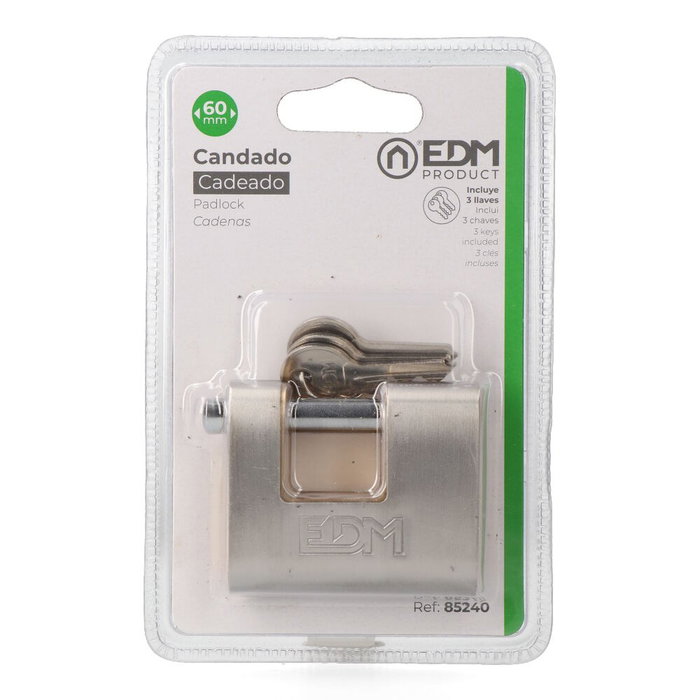 EDM Candado de Seguridad Reforzado de Latón Dorado 60mm con 3 Llaves - Presentación en Blíster