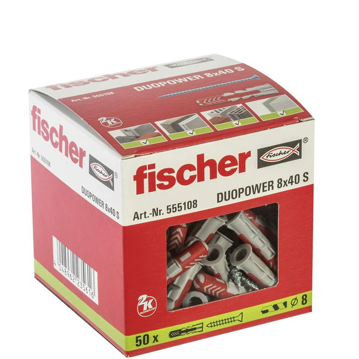 FISCHER TACOS DUOPOWER NORMAL+TIRAFONDO 8x40, Caja de 50 unidades