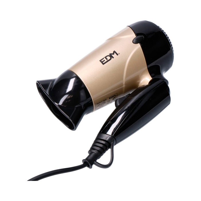 Edm Secador de Pelo de Viaje Bi-tensión 1000-1200W, Dorado / Negro