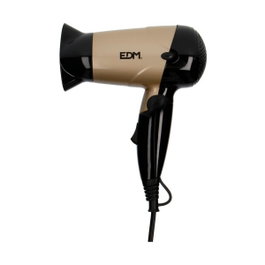 Edm Secador de Pelo de Viaje Bi-tensión 1000-1200W, Dorado / Negro