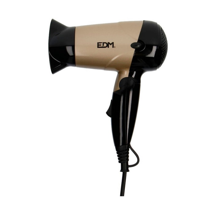 Edm Secador de Pelo de Viaje Bi-tensión 1000-1200W, Dorado / Negro