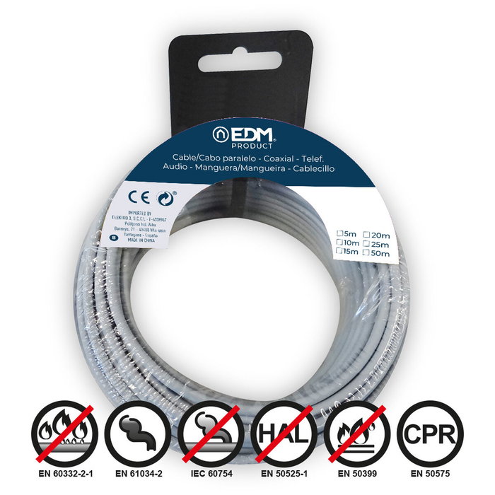 Edm Carrete de cablecillo H07Z1-K 2,50 mm² Gris, 5 m Edm Carrete de cablecillo H07Z1-K 2,50 mm² Gris, 5 m