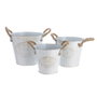 Decoris Set de 3 Cubos de Zinc con Asa de Cuerda, Blanco
