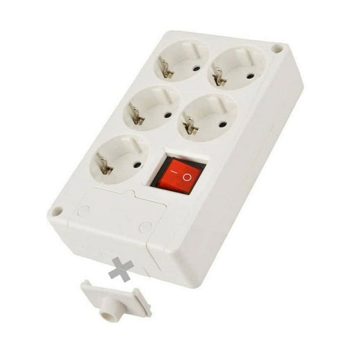 Solera Base múltiple de 5 tomas tipo T con interruptor, blanca