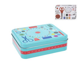 Elegance Kit de Costura en Caja de Metal 14,5x11x5cm con Tijeras, Dedal, Hilos, Agujas, Botones, Descosedor y Alfileres