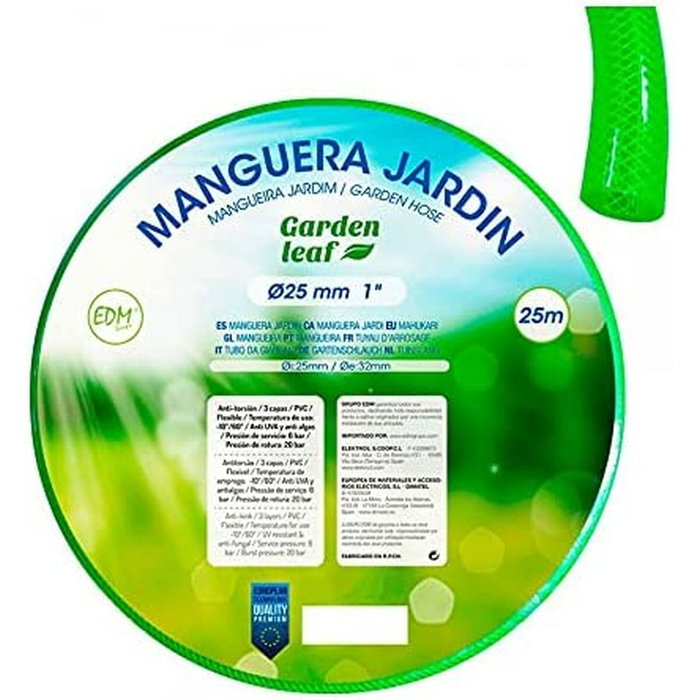 Edm Manguera de jardín de 25 m, ø25 mm, verde fluorescente Edm Manguera de jardín de 25 m, ø25 mm, verde fluorescente