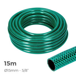 Edm Manguera de Jardín Ø15 mm 5/8" 15 m Verde PVC Flexible 3 Capas Anti-Algas 20 bar