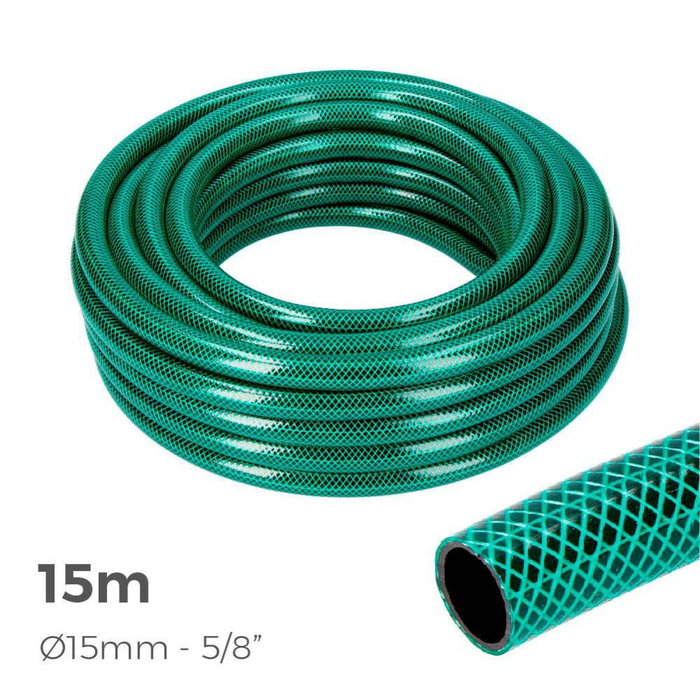 Edm Manguera de Jardín Ø15 mm 5/8" 15 m Verde PVC Flexible 3 Capas Anti-Algas 20 bar Edm Manguera de Jardín Ø15 mm 5/8" 15 m Verde PVC Flexible 3 Capas Anti-Algas 20 bar